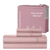 Mayil Manor 100% Natural Cotton Bed Sheets | 500 TC Single-Ply Sateen Weave Cal King Sheet Set | Breathable & Hypoallergenic Solid 4-Piece Bedding with Deep Pocket Fitted, Flat, Pillowcase | Blush