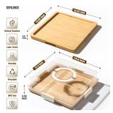 Charcuterie Board with Clear Locking Lid and Handle, Single Compartment Bamboo CheeseBoard Snackle Box, Portable Cutting Board for Snacks, Fruits&Meats, Ideal Gift for Parties, Birthday& House Warming