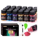 CHANGTIKEJI Mica Powder 24 Colors - 10g/Bottle of Natural Pigment Powder for Epoxy Resin Soap Making Candle Making,Lip Gloss,Car Freshies,Dye,Nail Polish,Bath Bombs