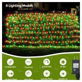 WBao Christmas Lights Outdoor 200LED 8.4ft x 5.2ft Christmas Net Lights with 8 Modes, Timer, End to End Connectable, Waterproof for Lawn, Bushes, Trees Outdoor Xmas Decorations, Red Green