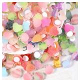 Ruoxian 100pcs 3D Clear Resin Hearts, Stars, Animal Faces Multicolor Stickers - Self Adhesive for Cups, Monitors, Mugs, Refrigerators