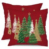 DFXSZ Christmas Pillow Covers 18x18 Inch Set of 2 Xmas Tree Decorative Red Throw Pillows Winter Christmas Decor for Home Couch TH-50C18