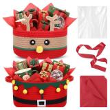 Zopeal 2 Pcs Christmas Woven Basket with Gift Bag, Ribbon and Red Tissue Paper Deer Woven Storage Bin Empty Basket Holiday Decorative for Xmas Gifts, 12 x 8 x 5 inch