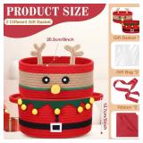 Zopeal 2 Pcs Christmas Woven Basket with Gift Bag, Ribbon and Red Tissue Paper Deer Woven Storage Bin Empty Basket Holiday Decorative for Xmas Gifts, 12 x 8 x 5 inch