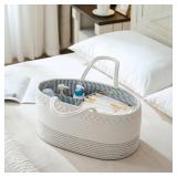 luxury little Diaper Caddy Organizer, Large Cotton Rope Nursery Baby Basket, Changing Table Organizer for Baby Diaper Storage, Portable Car Organizer Removable Divider (Off White, Large)
