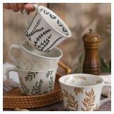 Tvvtuww Ceramic Mug Set of 4, 11oz - Vintage Mug Cups for Coffee Milk Latte Cappuccino Tea, Porcelain Coffee Cups Set Christmas Gifts, Farmhouse Handmade Stoneware Cups Dishwasher Microwave Safe