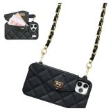 UnnFiko Wallet Phone Case Compatible with iPhone 17 Pro, Cute Light Luxury Bag Design, Purse Flip Card Pouch Cover Soft Silicone Case with Handstrap Long Shoulder Strap (Black, iPhone 17 Pro)