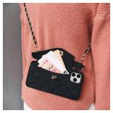 UnnFiko Wallet Phone Case Compatible with iPhone 17 Pro, Cute Light Luxury Bag Design, Purse Flip Card Pouch Cover Soft Silicone Case with Handstrap Long Shoulder Strap (Black, iPhone 17 Pro)