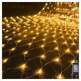 WATERGLIDE Outdoor Christmas Net Lights, 12FT x 5FT 360 LED Fairy String Light with 8 Lighting Modes, Connectable Light for Garden Tree Bushes, Holiday Wedding Party Decorations, Warm White