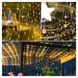 WATERGLIDE Outdoor Christmas Net Lights, 12FT x 5FT 360 LED Fairy String Light with 8 Lighting Modes, Connectable Light for Garden Tree Bushes, Holiday Wedding Party Decorations, Warm White