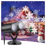 2026 Latest Snowflake Christmas Projector Lights Outdoor, Double Head Crystal-Clear Holiday Projector Outdoor with Timer, Snowfall LED Xmas Lights for House Outside Indoor Christmas Decorations