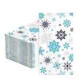 100Pcs Blue Winter Paper Napkins 3 Ply Blue White Christmas Snowflake Disposable Absorbent Hand Towels Frozen Wonderland Guest Napkins for Winter Holiday Dinner Bathroom New Year Party Decorations