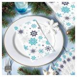100Pcs Blue Winter Paper Napkins 3 Ply Blue White Christmas Snowflake Disposable Absorbent Hand Towels Frozen Wonderland Guest Napkins for Winter Holiday Dinner Bathroom New Year Party Decorations