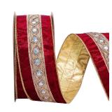 LaRibbons Reversible Red Velvet Ribbon Wired, 2.5 Inch x 10 Yards Jewelry Red and Gold Velvet Ribbon for Christmas Tree, Gift Wrapping, Wreath Bow, Outdoor Decoration