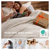 Bedsure GentleSoft 100% Cotton Blanket King Size for Bed - Breathable and Lightweight, Soft Cozy Textured Herringbone Woven Blanket for Summer, Linen Beige, 108x90 inches