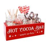 Christmas Hot Cocoa Wood Tray Holder Box Station for Home Kitchen Holiday Decor