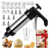 Cookie Press Gun Decorating Kit, 27 Pcs Premium Baking Tool Kit for Cookie Press and Cake Decorating with 16 Cookies Discs 8 Icing Tips and Cleaning Brush, DIY Christmas Cookies Maker Gifts for Wome