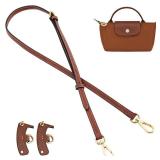 jiesinlov Leather Bag Shoulder Strap Compatible with Mini Pouch,Purse Straps Crossbody Adjustable Replacement Conversion accessories Kit Fit for xs Le Pliage Handbag (BROWN-GOLD)