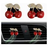 2Pcs Cherry Car Air Vent Freshener Perfume Clip, Rhinestone Air Outlet Fragrance Perfume Clip Freshener, Car Decor Cherry Flavour