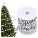 Yinder 11.8 ft Silver Bead Garland for Christmas Tree Pearl Garland 3 Layered Twisted Silver and White Beaded Garlands Plastic Chain String Strand for Christmas Tree Wall Party DIY Decoration