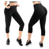 Walifrey Capri Leggings for Women, Buttery Soft High Waisted Leggings for Gym Yoga Workout (Black L/XL)