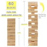 GOROCK Giant Tumble Tower Games 60 Pcs Wooden Block Up to 5FT Stacking Game with Dice Scoreboard and Carry Bag Christmas Birthday Gift for Family Outdoor Indoor Party Camping Beach Lawn Games