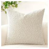 Woaboy Pack of 1 Decorative Boucle Throw Pillow Covers Textured Square Euro Pillowcaes Accent Solid Cozy Soft Cushion Covers Home Decor for Sofa Couch Living Room Bed,24x24 Inch Beige