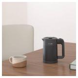 WTJMOV 0.6L Small Electric Tea Kettle Lightweight, 20 Ounce Double Wall Hot Water Boiler Stainless Steel Auto Shut-off, 120V Portable Travel Electric Kettle Fast Boil for Tea and Coffee, Black