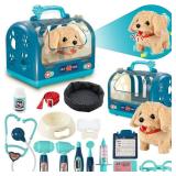 STAY GENT Interactive Dog Toys for Kids, 17Pcs Pretend Play Doctor Kit with Cage, Stethoscope, Robot Dog Toy with Leash, Walking Plush Dog Toys Pet Care Gifts for Boys Girls Aged 3 4 5 6 7 8