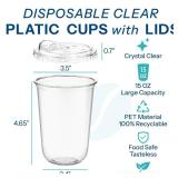 Homestockplus 25 Pack 15 oz BPA-Free Clear Plastic Cups with Strawless Sip Lids - Leak-Proof Round Bottom Disposable Iced Coffee Cups for Kids, To-Go Cold Drinks, Ideal for Small Parties & Daily Use