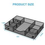 VyGrow Desk Drawer Organizer Tray, Metal Mesh Drawer Organizers Office, 6 Adjustable Compartment, Desk Organizer Tray for Home Office 12 x 8.26 x 1.96 inch, Black, 1 Pack