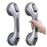 TAILI Shower Handles for Elderly Suction, 2 Pack 12 Inch Shower Grab Bars for Seniors, Grab Bars for Bathtubs and Showers, No Drilling Removable Safety Shower Grip, Silver