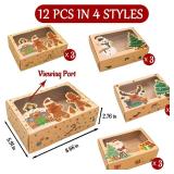 Hifunwu 12 PCS Christmas Cookie Boxes Christmas Treat Boxes with Window for Pastries, Cupcakes, Cookies, Brownies, Donuts Gift-Giving