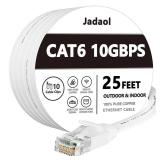 Jadaol Cat 6 Ethernet Cable 25 ft, 10Gbps Support Cat8 Cat7 Network, Flat RJ45 LAN Patch Cable, High-Speed Wired Internet Cable for Router, Modem, Switch, Gaming Consoles, PC, Streaming Devices, White