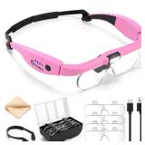 GUOUBUO Magnifying Glass with Light, 1.5X-5.0X Magnifying Glasses, Rechargeable Magnifier Headset with Light, Head Magnifier with 4 Detachable Lenses, Magnify Glasses for Close Work Crafts Jewelry