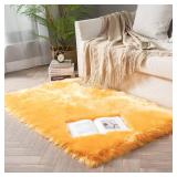 MIULEE Luxury Super Soft Fluffy Area Rug Faux Fur Rectangle Rug Decorative Plush Shaggy Carpet for Bedside Sofa Floor Nursery Fall Decor 3 x 5 Feet, Orange Yellow