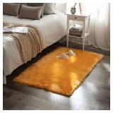 MIULEE Luxury Super Soft Fluffy Area Rug Faux Fur Rectangle Rug Decorative Plush Shaggy Carpet for Bedside Sofa Floor Nursery Fall Decor 3 x 5 Feet, Orange Yellow