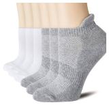 CS CELERSPORT Ankle Athletic Running Socks Low Cut Sport Tab Socks for Men and Women (6 Pairs),Medium,White, Grey