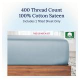 California Design Den Fitted Sheet Queen - Deep Pocket Soft 400 Thread Count Sateen, 100% Cotton Queen Fitted Sheet Only, No Pop-Off Elastic, Durable Bedding - Sky Blue