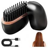 Mini Straightener,Rechargeable Portable Hair Straightener Brush,Fast Heating Hot Comb,3-Speed Temperature Control,Anti Scald Shell,Lightweight and Portable for Home Travel (Black)