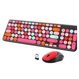 Retro Wireless Keyboard and Mouse Combo, Full-Size USB Keyboard with Round Keycaps, 2.4GHz Wireless for Desktop, Laptop and Computer BLACK