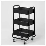 3 Tier Metal Utility Cart Black - Brightroom: Rolling Storage Trolley with Wheels, Powder-Coated, Rust-Resistant