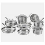 Cuisinart 13pc Classic Stainless Steel Cookware Set: Induction Compatible, Dishwasher Safe  - Retail: $200