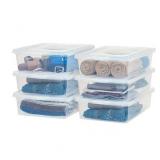 IRIS USA 28 Qt Clear Storage Box  BPA-Free Plastic Stackable Bin with Lid  Containers to Organize Closet Shelves  Clothes  Blankets  Towels  Classroom Organization Teacher Tools  6 Pack - Retail: $70
