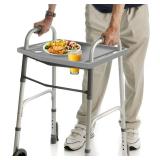 Walker Tray Table with 2 Cup Holders - Universal Trays for Standard Folding Walkers - Home Mobility Accessories by Bluestone (Gray)