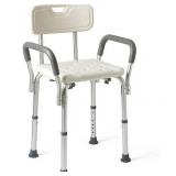 Medline Shower Bath Chair with Back and Padded Armrests  Height Adjustable  Supports up to 350 lbs.  White