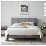 Gray Upholstered Square Tufted Platform Bed, No Box Spring Needed, Queen - Retail: $128