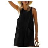 Mintreus Womens Casual Romper Loose Sleeveless 2025 Summer One Piece Outfit Crewneck Short Jumpsuit Overall Outfits(Black-M)