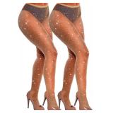 VEBZIN 2 Pair Nude Sparkly Fishnets Tights Rhinestone Party Fishnet Leggings Stockings Glitter Skin Colored Tights High Waist Pantyhose For Women