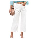 luvamia Wide Leg Jeans for Women Trendy High Waisted Flare Jeans Cropped Denim Pants Stretchy Baggy with Patch Pockets Womens Stretch Jeans Wide Legged Jeans for Women Off White Size M